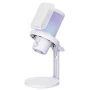 FEELWORLD VM1 USB Condenser Gaming Microphone for Streaming Noise Cancellation Mute RGB Light Desktop Stand (White)