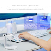 FEELWORLD VM1 USB Condenser Gaming Microphone for Streaming Noise Cancellation Mute RGB Light Desktop Stand (White)