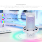 FEELWORLD VM1 USB Condenser Gaming Microphone for Streaming Noise Cancellation Mute RGB Light Desktop Stand (White)
