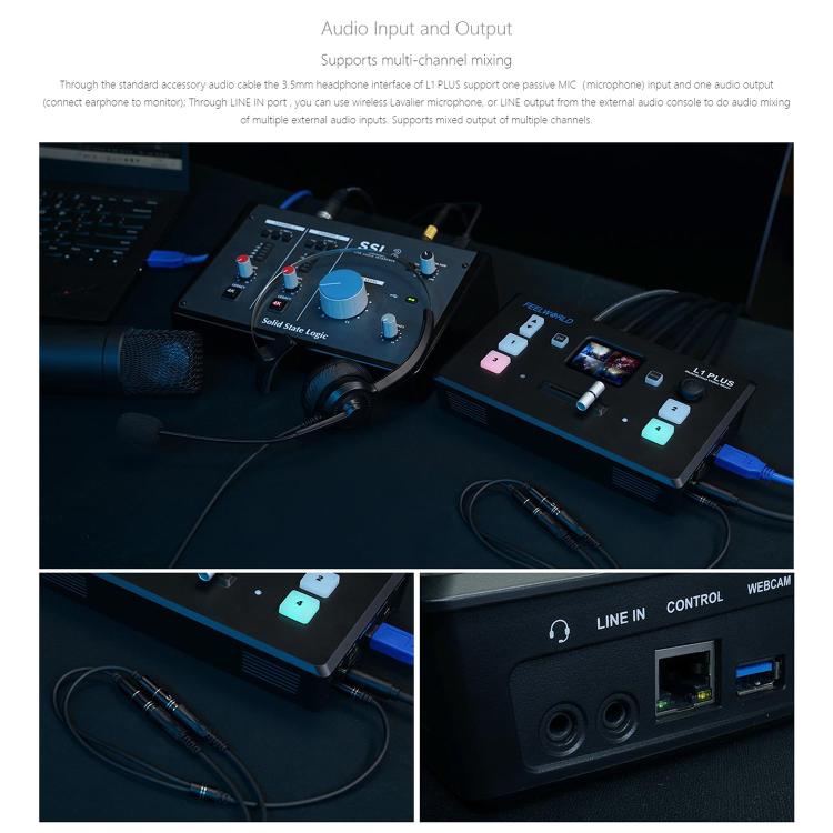 FEELWORLD L1 PLUS Multi-camera Video Mixer Switcher Touch Screen PTZ Control USB3.0 Fast Streaming Switcher (EU Plug)