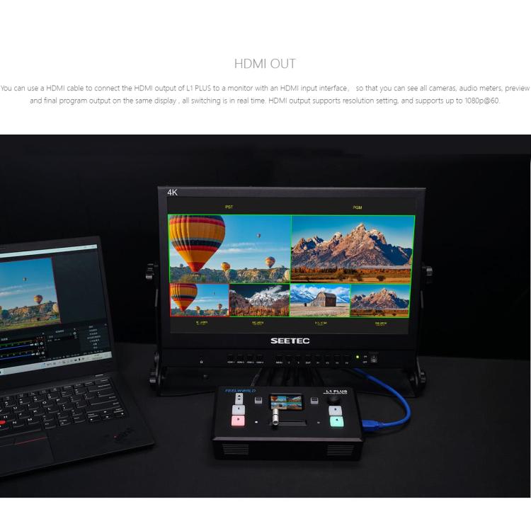 FEELWORLD L1 PLUS Multi-camera Video Mixer Switcher Touch Screen PTZ Control USB3.0 Fast Streaming Switcher (EU Plug)