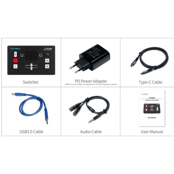FEELWORLD L1 PLUS Multi-camera Video Mixer Switcher Touch Screen PTZ Control USB3.0 Fast Streaming Switcher (UK Plug)