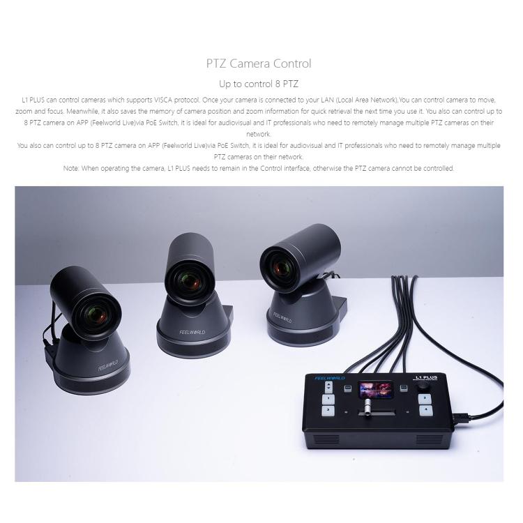 FEELWORLD L1 PLUS Multi-camera Video Mixer Switcher Touch Screen PTZ Control USB3.0 Fast Streaming Switcher (EU Plug)