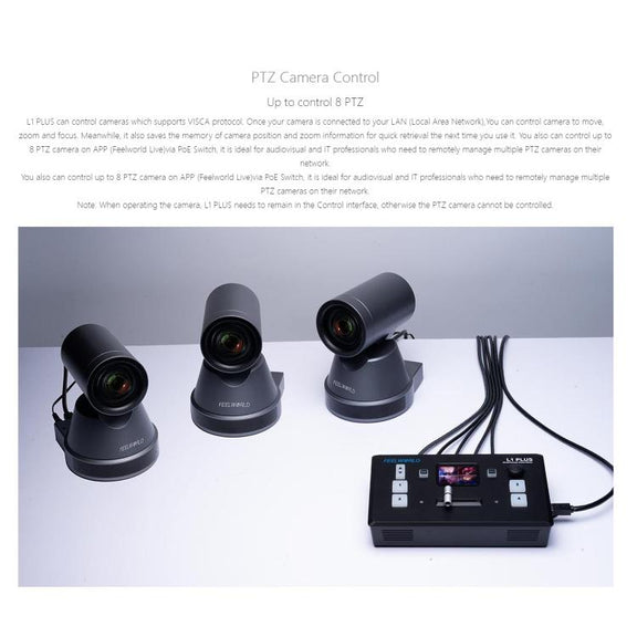 FEELWORLD L1 PLUS Multi-camera Video Mixer Switcher Touch Screen PTZ Control USB3.0 Fast Streaming Switcher (US Plug)