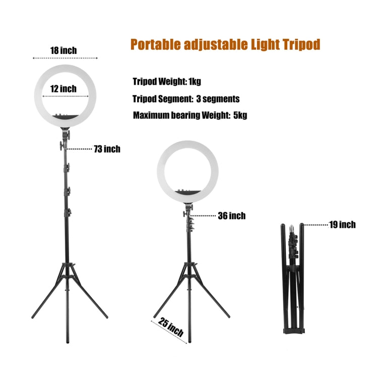 MANTOO RL-18 II 100-240V 55W 18 inch Two-color Dimmable Ring Fill Light with Tripod