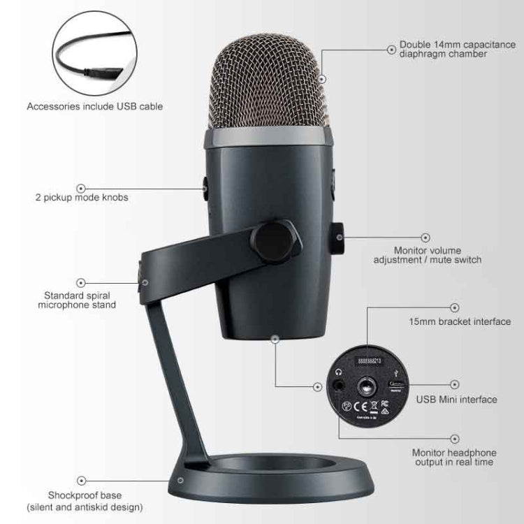 Logitech Blue Yeti Nano Condenser Digital USB Live Broadcast Microphone (Grey)