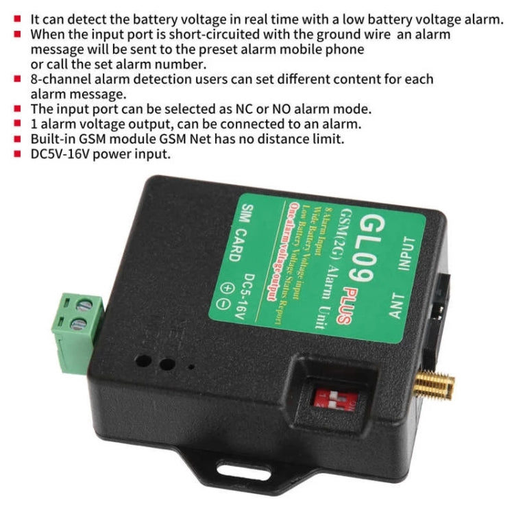 GL09 PLUS Low Standby Power Consumption 8-channel Monitoring GSM Alarm Module