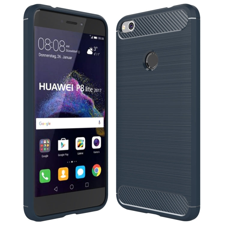 For Huawei  P8 Lite (2017) Brushed Carbon Fiber Texture Shockproof TPU Protective Case(Dark Blue)