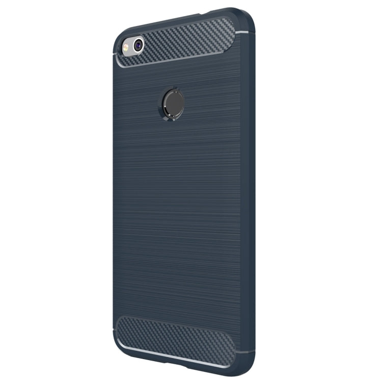 For Huawei  P8 Lite (2017) Brushed Carbon Fiber Texture Shockproof TPU Protective Case(Dark Blue)