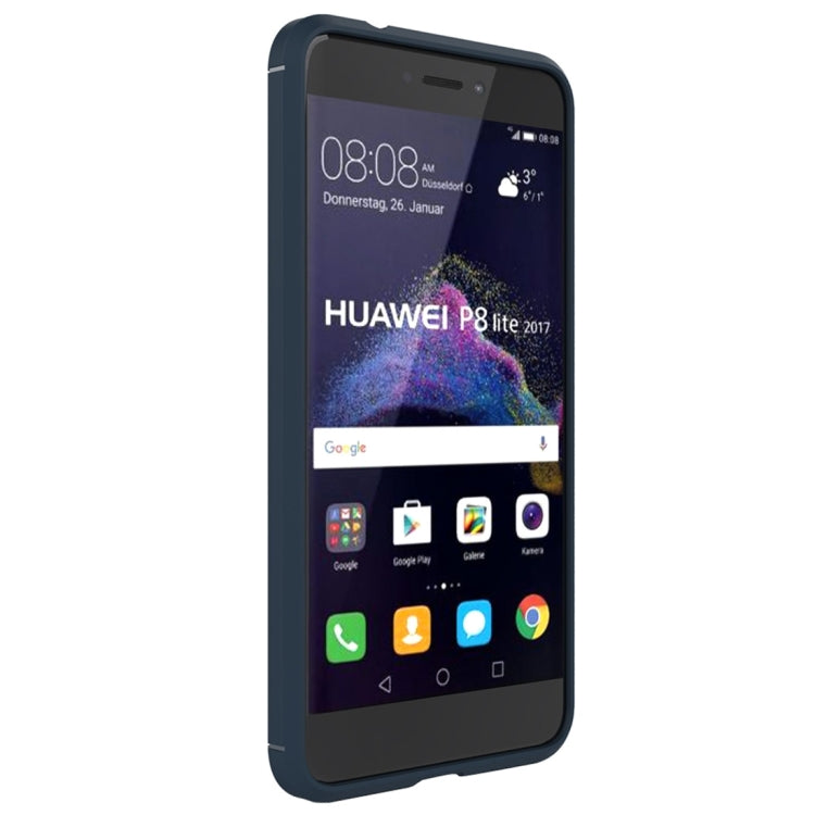 For Huawei  P8 Lite (2017) Brushed Carbon Fiber Texture Shockproof TPU Protective Case(Dark Blue)