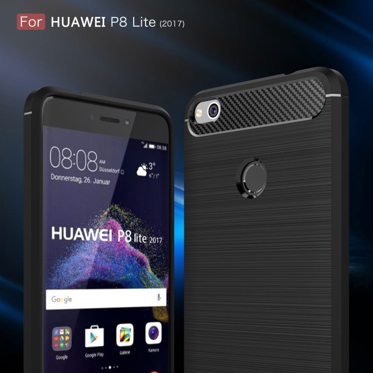 For Huawei  P8 Lite (2017) Brushed Carbon Fiber Texture Shockproof TPU Protective Case(Dark Blue)
