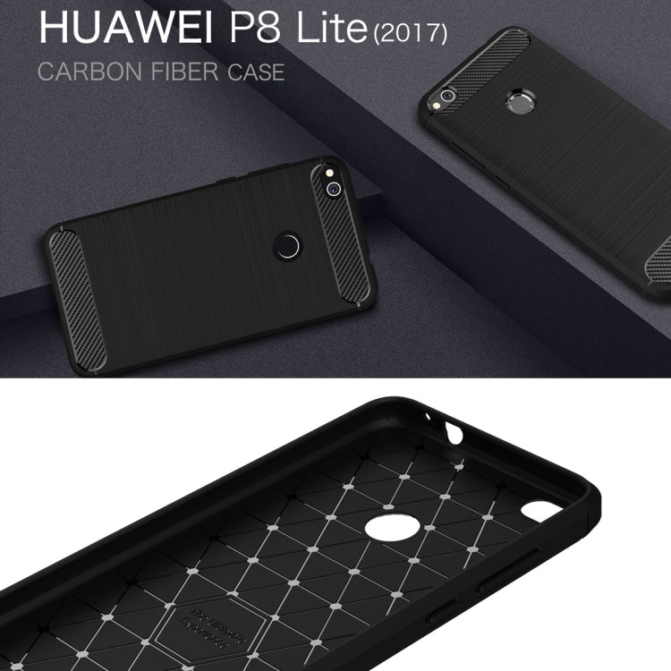 For Huawei  P8 Lite (2017) Brushed Carbon Fiber Texture Shockproof TPU Protective Case(Dark Blue)