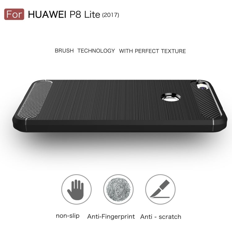For Huawei  P8 Lite (2017) Brushed Carbon Fiber Texture Shockproof TPU Protective Case(Dark Blue)