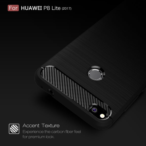 For Huawei  P8 Lite (2017) Brushed Carbon Fiber Texture Shockproof TPU Protective Case(Dark Blue)