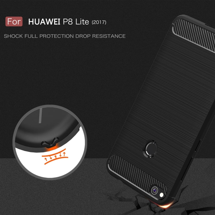 For Huawei  P8 Lite (2017) Brushed Carbon Fiber Texture Shockproof TPU Protective Case(Dark Blue)