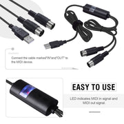 WERSI UM-18 USB MIDI Cable MidiPort Midi Cable Electric Piano Electronic Drum Music Editing Line, Length: 2m(Black)