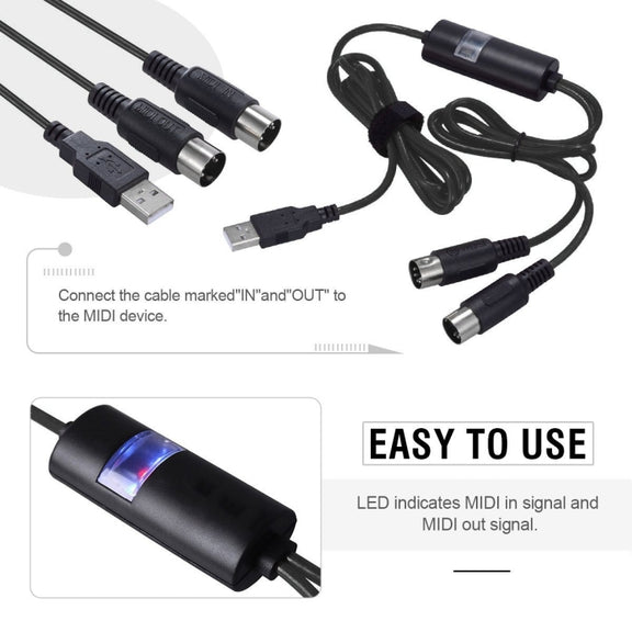 WERSI UM-18 USB MIDI Cable MidiPort Midi Cable Electric Piano Electronic Drum Music Editing Line, Length: 2m(Black)