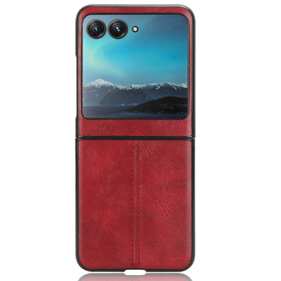For Motorola Moto Razr 40 Ultra Sewing Cow Pattern Skin PC + PU + TPU Phone Case (Red)