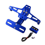 LPF013 Motorcycle Modification Accessories Universal Aircraft Shape Aluminum Alloy License Plate Bracket with LED Lights (Blue)