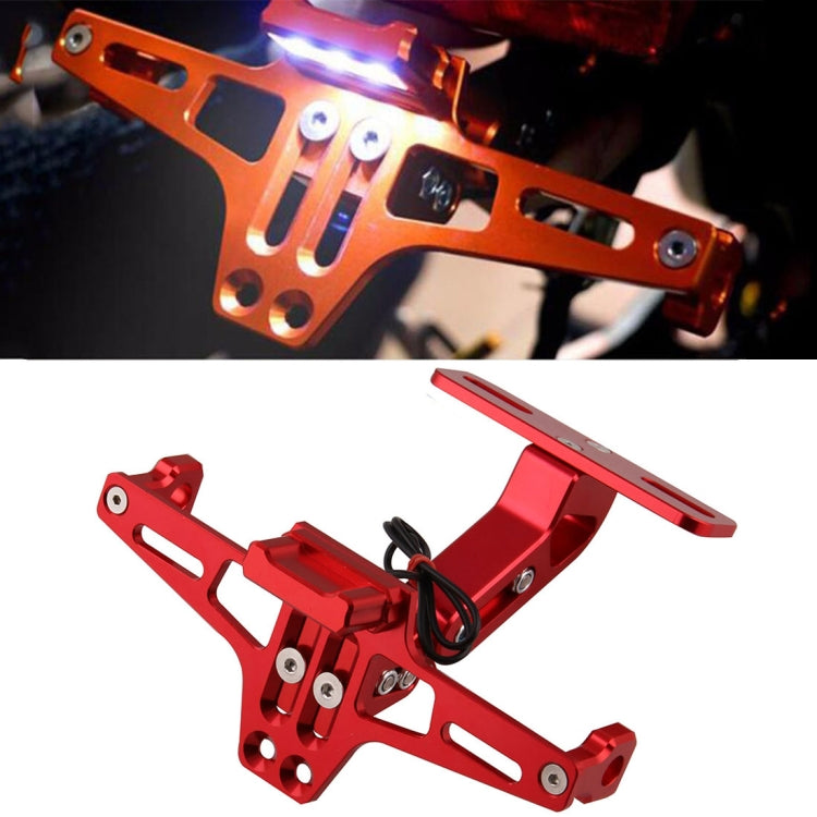 LPF013 Motorcycle Modification Accessories Universal Aircraft Shape Aluminum Alloy License Plate Bracket with LED Lights (Red)