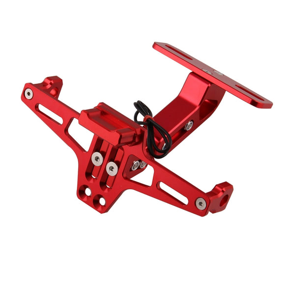 LPF013 Motorcycle Modification Accessories Universal Aircraft Shape Aluminum Alloy License Plate Bracket with LED Lights (Red)