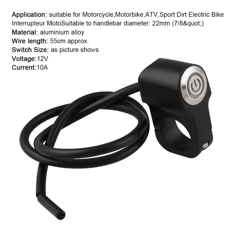 MB-BS001-R Motorcycle Motorcycle Switches 22mm Handlebar Mount Switch Headlight Hazard Brake Light Power Switch with Indicator Light (Blue Light)