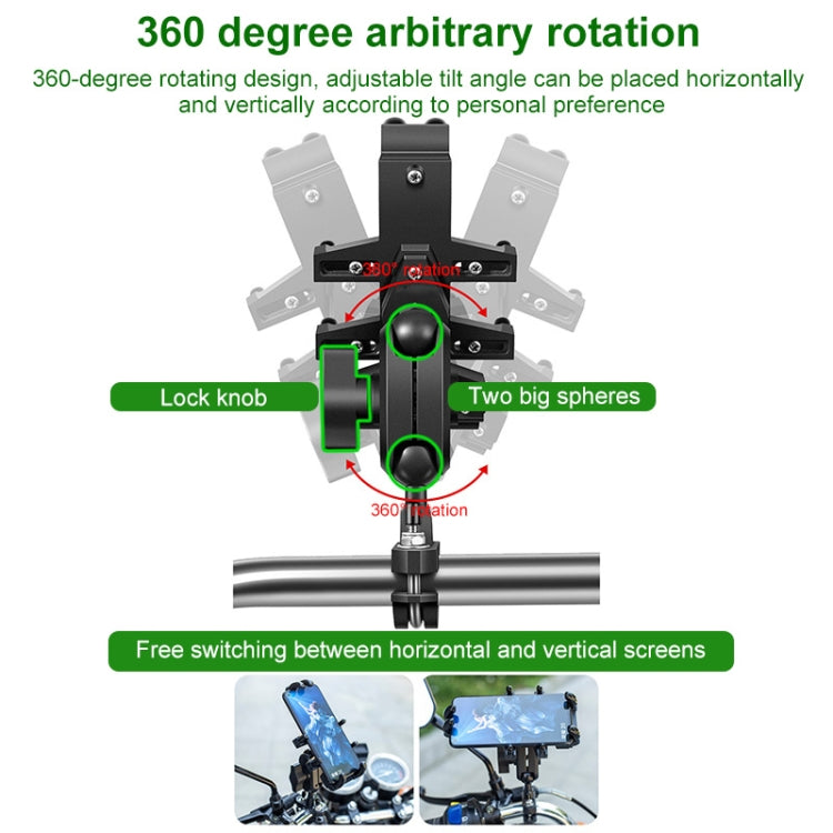 U-shaped Bolt Ball-Head Motorcycle Handlebar Multi-function Eight-jaw Aluminum Phone Navigation Holder Bracket, Width of Phone: 6.5-10.2cm  