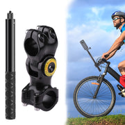 Motorcycle Bicycle Handlebar Fixture Mount Camera Bracket Adapter with Monopod Stand(Black)
