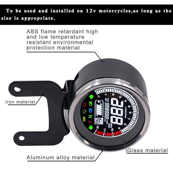 Universal Motorcycle Modified Multi-functional LED Digital Meter Indicator Light Tachometer Odometer Speedometer Oil Meter