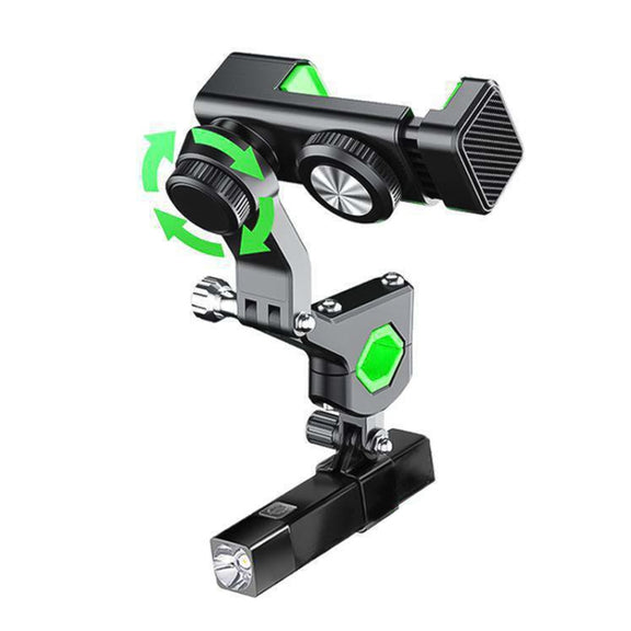 Motorcycle Spherical Compass Phone Holder, Handlebar with Light (Black)