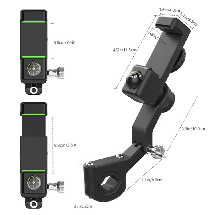 Motorcycle Spherical Compass Phone Holder, Handlebar with Light (Black)