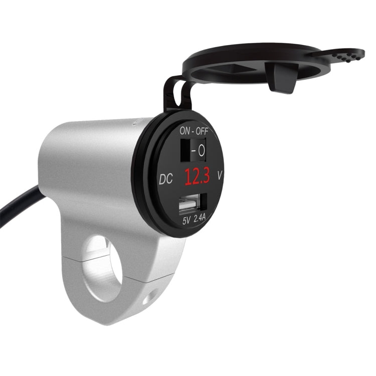 ZH-975A1 Motorcycle Aluminum Alloy Water-resistant Mobile Phone Single USB Charger with Red Voltmeter(Silver)