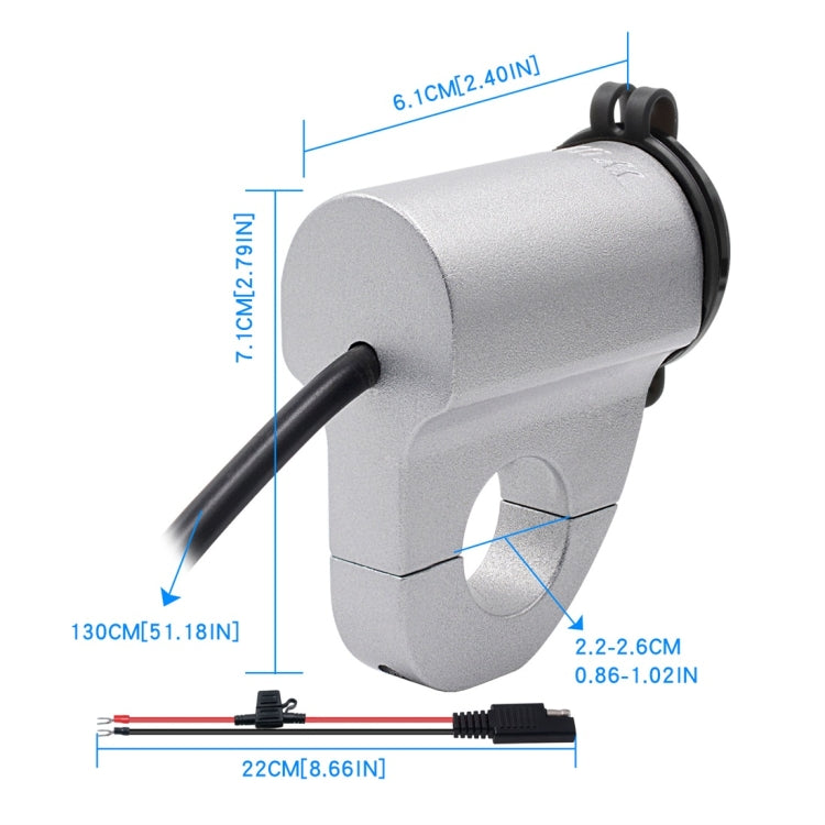 ZH-975A1 Motorcycle Aluminum Alloy Water-resistant Mobile Phone Single USB Charger with Red Voltmeter(Silver)