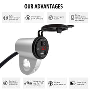 ZH-975A1 Motorcycle Aluminum Alloy Water-resistant Mobile Phone Single USB Charger with Red Voltmeter(Silver)