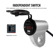 ZH-975A1 Motorcycle Aluminum Alloy Water-resistant Mobile Phone Single USB Charger with Red Voltmeter(Silver)