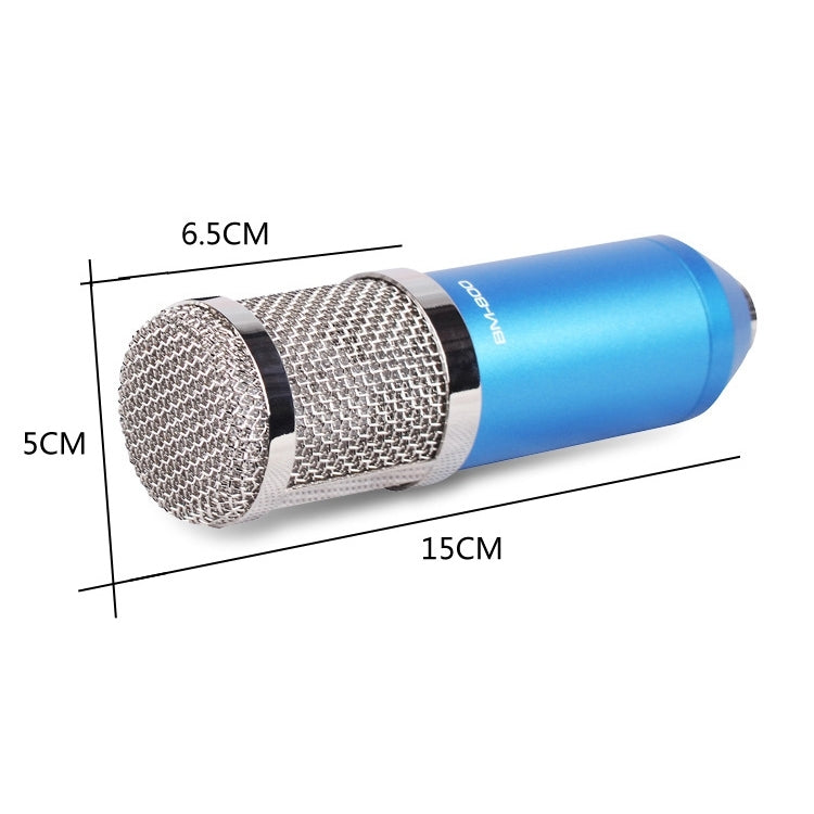 BM-800 3.5mm Studio Recording Wired Condenser Sound Microphone with Shock Mount, Compatible with PC / Mac for Live Broadcast Show, KTV, etc.(Blue)