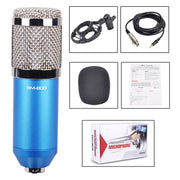 BM-800 3.5mm Studio Recording Wired Condenser Sound Microphone with Shock Mount, Compatible with PC / Mac for Live Broadcast Show, KTV, etc.(Blue)