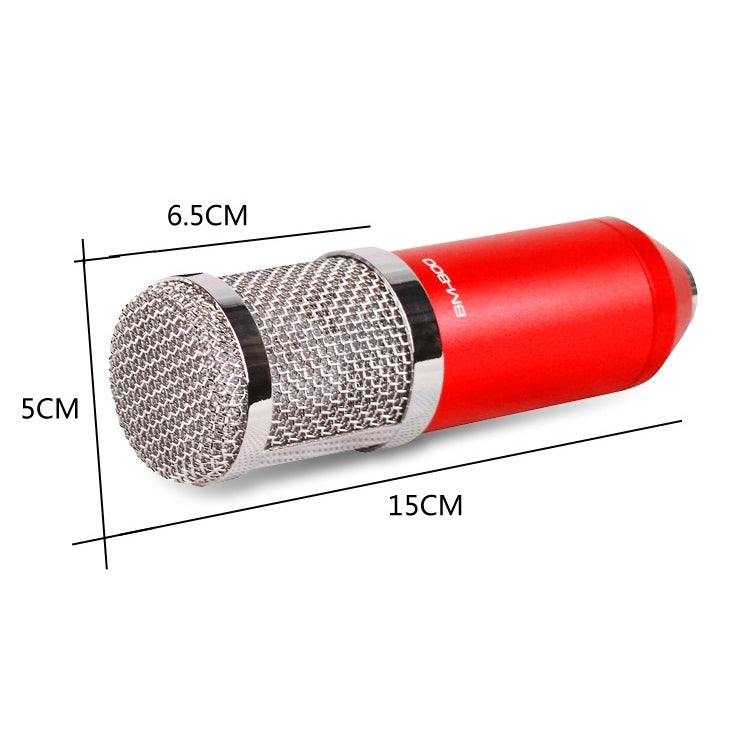 BM-800 3.5mm Studio Recording Wired Condenser Sound Microphone with Shock Mount, Compatible with PC / Mac for Live Broadcast Show, KTV, etc.(Red)