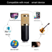 BM-800 3.5mm Studio Recording Wired Condenser Sound Microphone with Shock Mount, Compatible with PC / Mac for Live Broadcast Show, KTV, etc.(White)