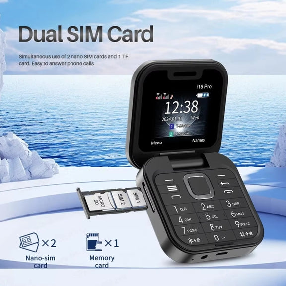 SERVO i16 Pro Mini Flip Phone, 1.77 inch, MTK6261D, 23 Keys, Support Bluetooth, FM, Magic Sound, Quick Dial, GSM, Dual SIM (Black)