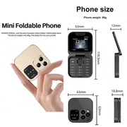 SERVO i16 Pro Mini Flip Phone, 1.77 inch, MTK6261D, 23 Keys, Support Bluetooth, FM, Magic Sound, Quick Dial, GSM, Dual SIM (Gold)