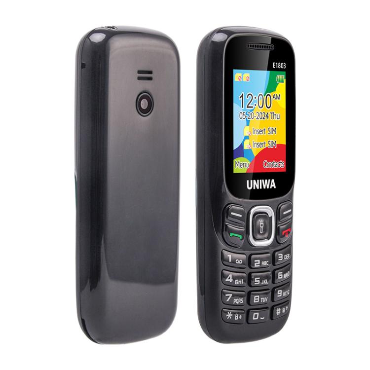UNIWA E1803 Elder Keypad Phone, 1.77 inch SC6531E, LED Flashlight, 21 Keys, Network: 2G, EU Plug (Black)