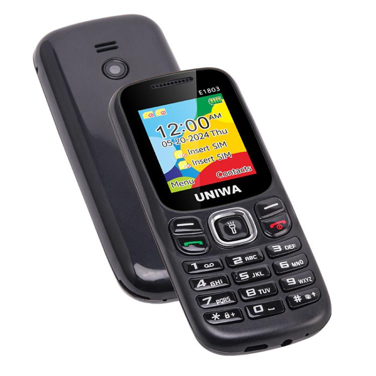 UNIWA E1803 Elder Keypad Phone, 1.77 inch SC6531E, LED Flashlight, 21 Keys, Network: 2G, EU Plug (Black)