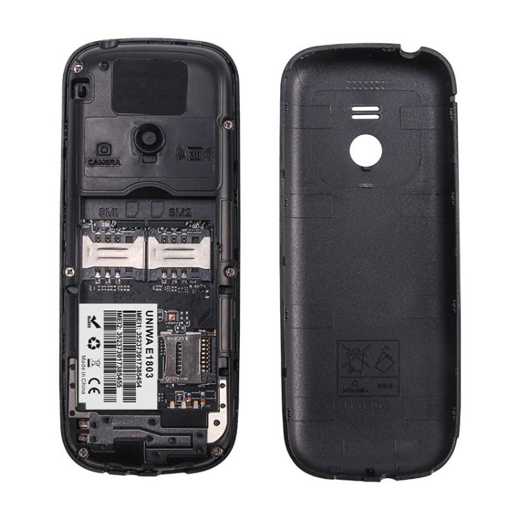 UNIWA E1803 Elder Keypad Phone, 1.77 inch SC6531E, LED Flashlight, 21 Keys, Network: 2G, EU Plug (Black)