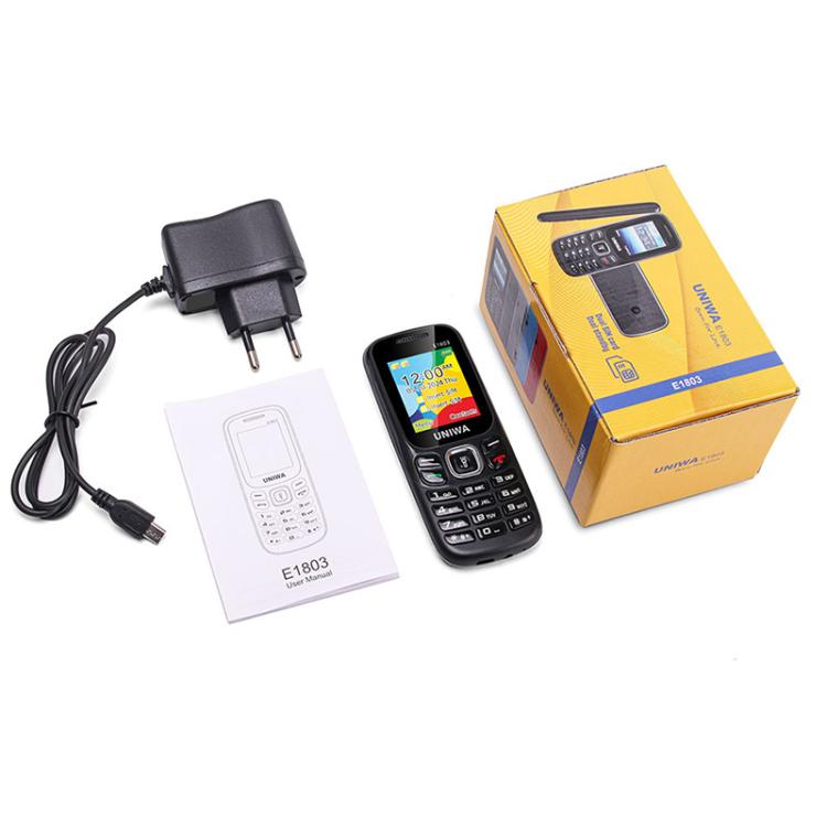 UNIWA E1803 Elder Keypad Phone, 1.77 inch SC6531E, LED Flashlight, 21 Keys, Network: 2G, EU Plug (Black)