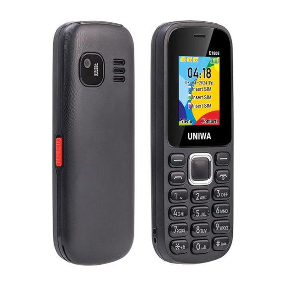 UNIWA E1808 Elder Keypad Phone, 1.77 inch SC6531E, LED Flashlight, 21 Keys, Network: 2G, Triple SIM, EU Plug (Black)