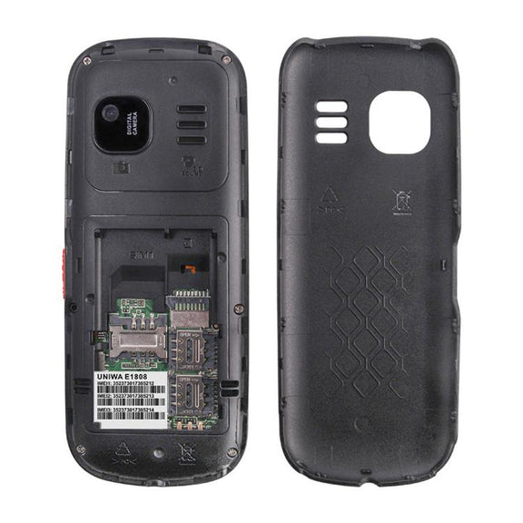 UNIWA E1808 Elder Keypad Phone, 1.77 inch SC6531E, LED Flashlight, 21 Keys, Network: 2G, Triple SIM, EU Plug (Black)