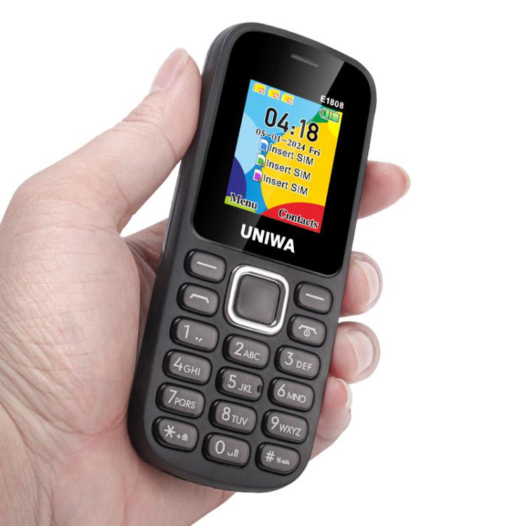 UNIWA E1808 Elder Keypad Phone, 1.77 inch SC6531E, LED Flashlight, 21 Keys, Network: 2G, Triple SIM, EU Plug (Black)