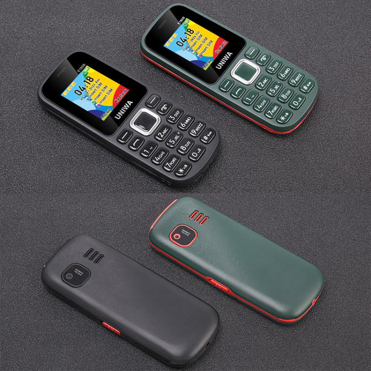 UNIWA E1808 Elder Keypad Phone, 1.77 inch SC6531E, LED Flashlight, 21 Keys, Network: 2G, Triple SIM, EU Plug (Black)