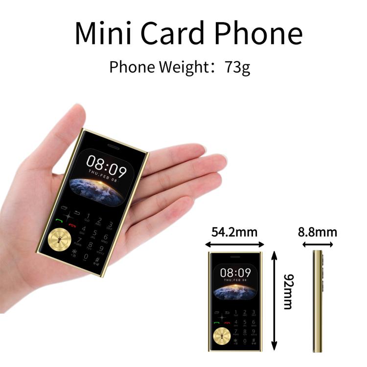 V8 Card Mobile Phone, 2.01 inch, MTK6261D, Support Bluetooth, FM, Torch, GSM, Dual SIM (Gold)